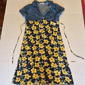 My Michelle Girls Size 12 Denim & Floral Mock Dress Butterfly Embroidered Blue